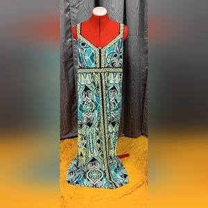 Apt. 9 Women's Sleeveless Paisley Green And Black Boho Dress Size XL